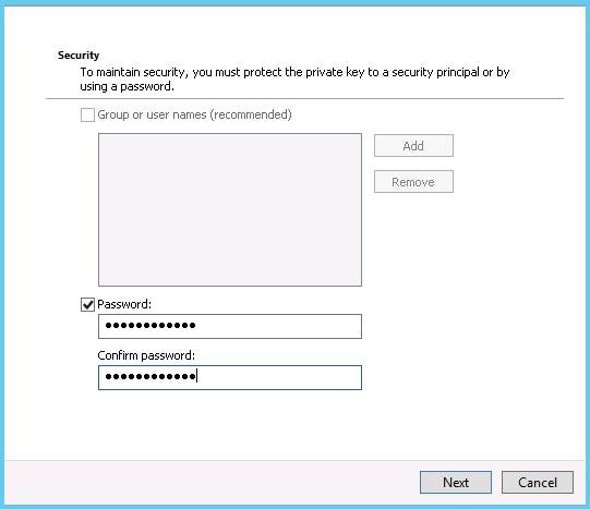 Secure certificate private
key