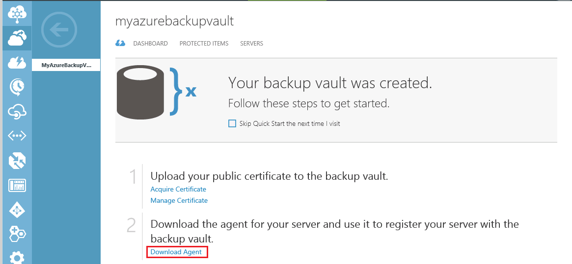 Download Azure Backup Vault
Agent