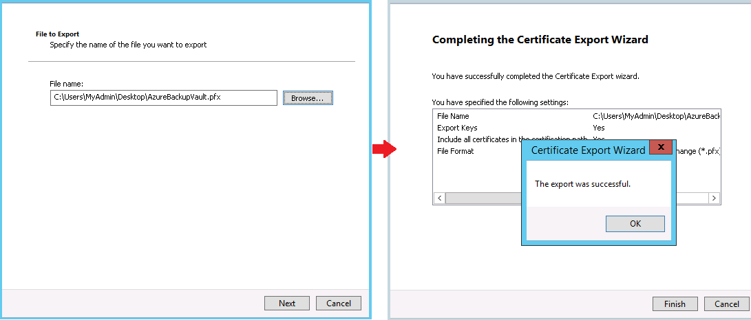 Export certificate as
pfx