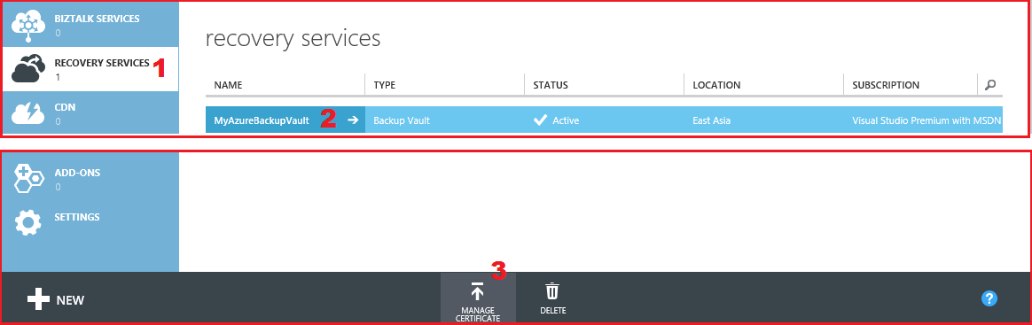 Manage certificate in
portal