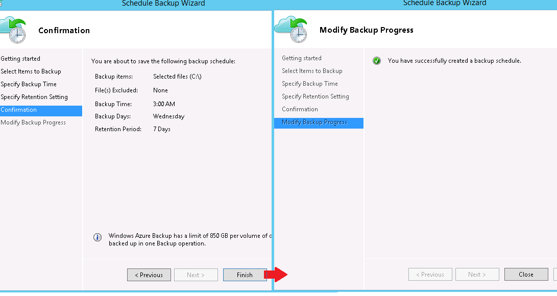 Finish backup configuration in
Server1