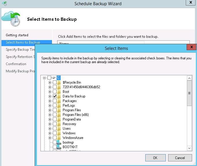 Backup items in
Server1