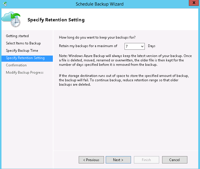 Backup retention settings in
Server1