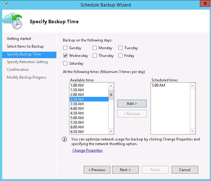 Backup time in
Server1