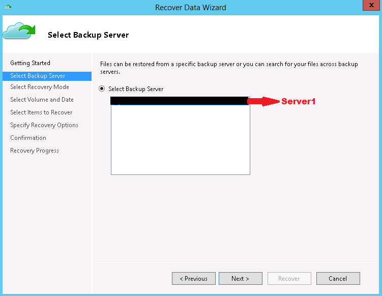 Select Server1 as backup
server