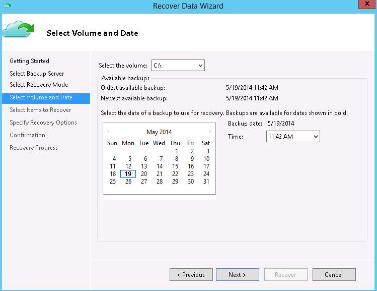 Select volume and
date